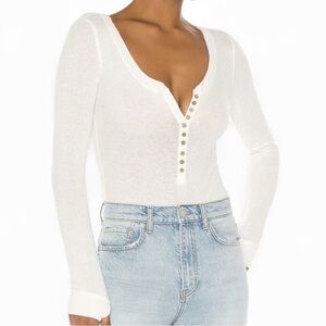 Free People Dylan Thermal Bodysuit Thuumbhole Creme Color